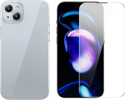 Baseus iPhone 15 Plus Schott Serisi Şeffaf Silikon Kılıf + Tempered Ekran Koruyucu Set-(5775)