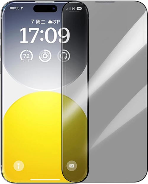 Baseus Crystalline iPhone 15 Privacy Hayalet Full Koruma Cam Ekran Koruyucu-(5775)