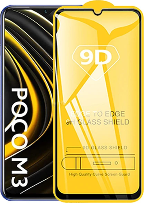 ALLY Xiaomi Poco M3 9D Full Glue Tempered Cam Ekran Koruyucu-(5775)