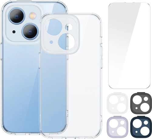 Baseus Illusion Series iPhone 14 Plus 6.7 Silikon Kılıf + Tempered Ekran Koruyucu + 4x Kamera Koruyu-(5775)