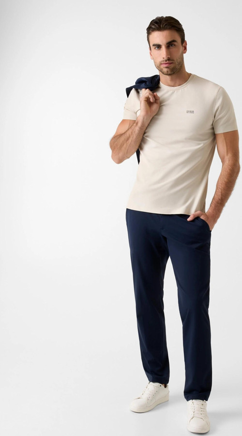 Kısa Kollu Bisiklet Yaka Yeni Teknik Esnek Erkek Krem T-shirt M6RI19KD202-G1I6
