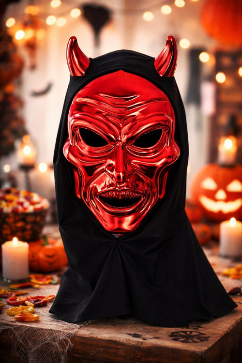 Parlak Kırmızı Şeytan Kafatası Maske Nefes Alabilen Dayanıklı Halloween Cosplay Parti Aksesuarı