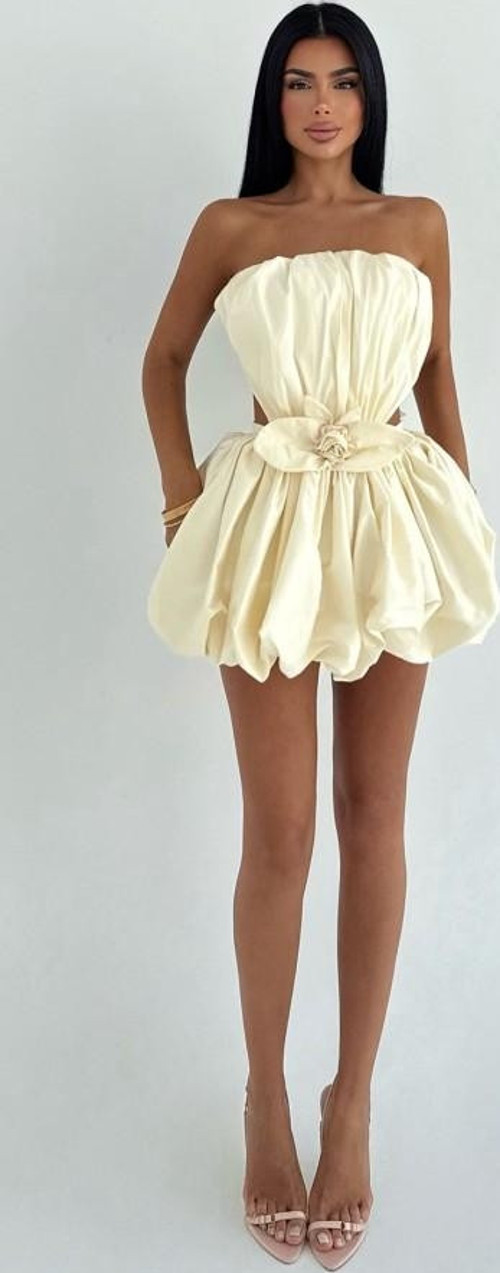 YAKE STORE Krem Senda Mini Elbise ATE-3518