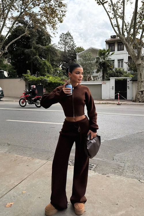 YAKE STORE Acı Kahve Zaria Triko Takım ATE-3978