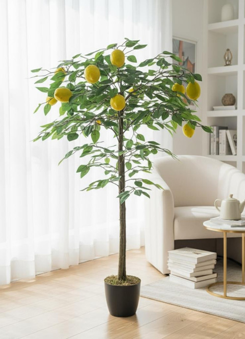 Yapay Limon Ağacı 100cm 12 Limonlu Doğal Görünümlü Siyah Plastik Saksılı Yapay Ağaç