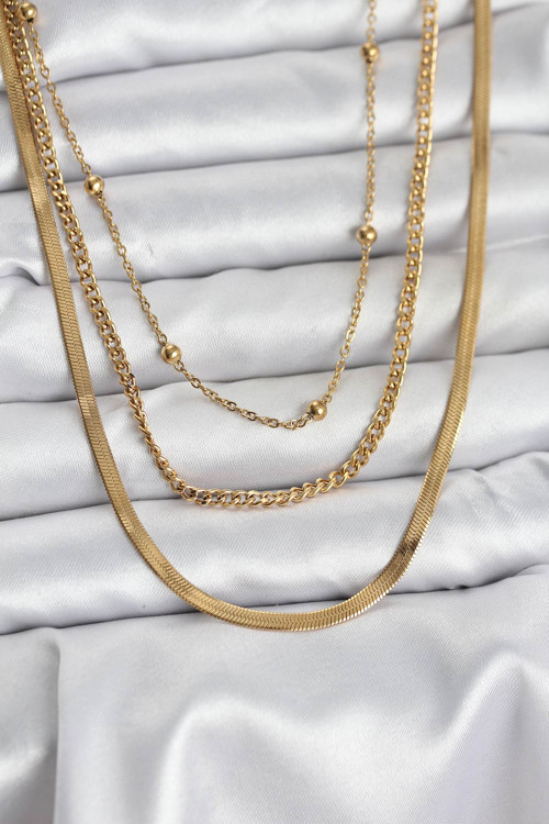 316L Çelik Gold Renk 3'Lü Kadın Kolye