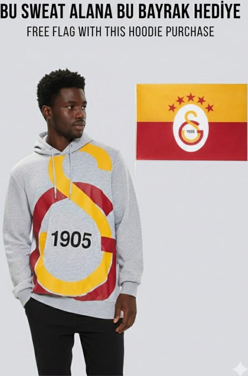 Büyük Logolu GRİ Sweatshirt BAYRAK Hediyeli