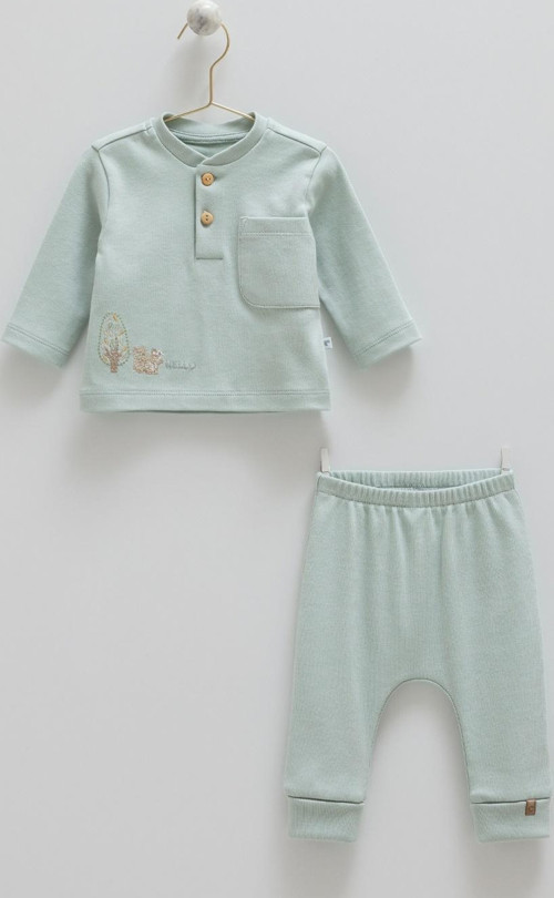 HELLO FOREST YAKA DÜĞMELİ ALT ÜST TAKIM - TKE1953 - Yeşil - 9 - 12 Ay Yeşil