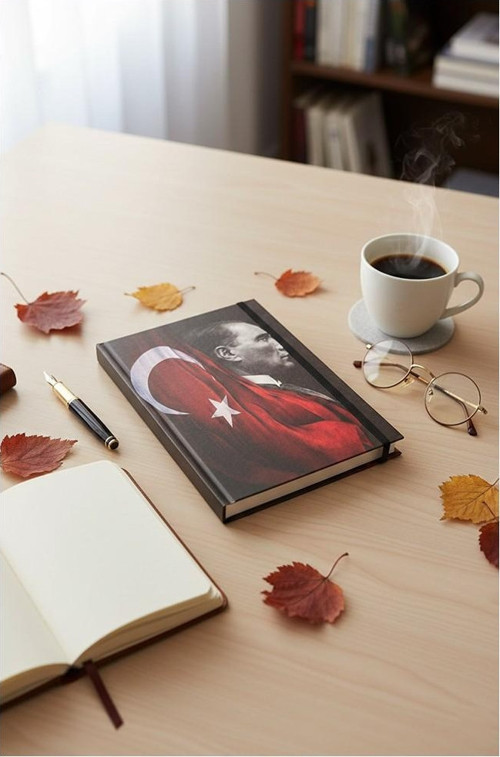 Atatürk Tarihsiz Ajanda Kuşe Kapak Beyaz 1 Adet Atatürk Modalist Çizgili Defter Lastikli 14x20 cm Günlük Planlayıcı