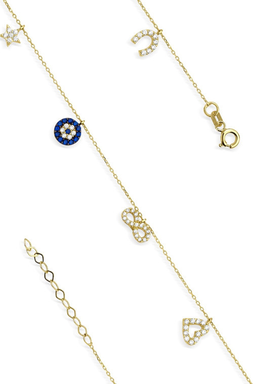 14 Ayar Altın Nazarlık Detaylı Şans Bilekliği