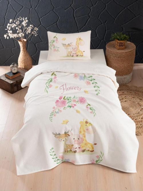 Bebek ve Çocuk Odası Pamuklu Tek Kişilik Waffle Pike ve Yatak Örtüsü Setleri 1