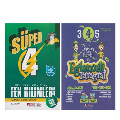 Nitelik 4. Sınıf Fen Bilimleri Yeni Nesil Süper ve Lodos Eğlenceli Paragraf Soru Bankası Seti 2 Kitap