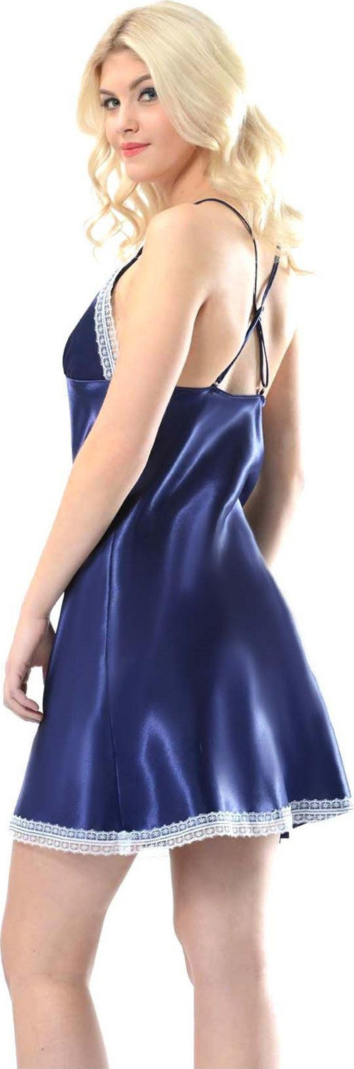 Lacivert Saten Gecelik - M-347