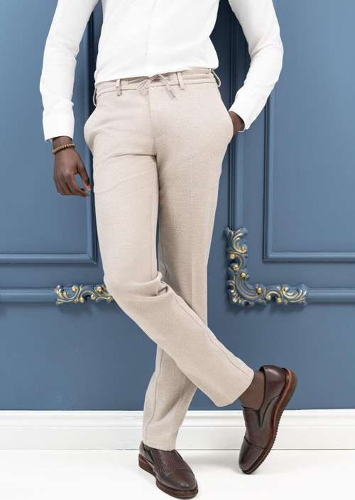 Regular Fit Beli İplikli Yan Cepli Astarsız Kışlık Kumaş Pantolon
