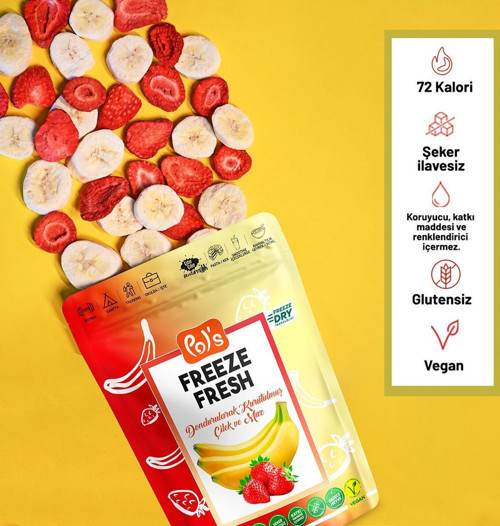 Pol's Freeze Fresh Dondurularak Kurutulmuş Muz - Çilek Mix 20 g