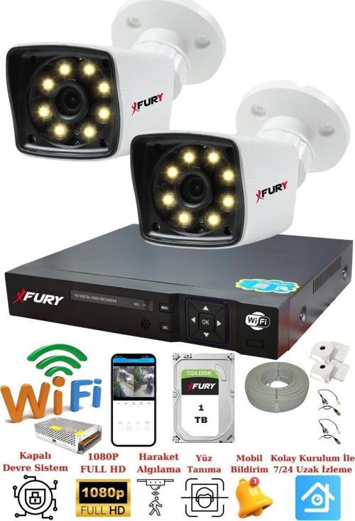 2 Kameralı 5mp Lens 1080p 2mp Color Görüntü 8 Warm Led Gece Görüş FullHd Güvenlik Kamera 5525W 1TB