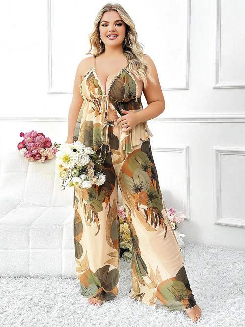 MDB MdbShop Özel Tasarım Büyük Beden Çiçek Desenli İnce Askılı 2li Pijama Takımı