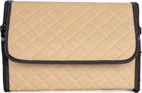 Oto Bagaj Organizeri Kapitone Deri Çanta Krem Renk