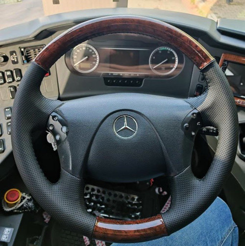 Mercedes Axor Travego Araca Özel Direksiyon Kılıfı AHŞAP NOKTA SİYAH İP