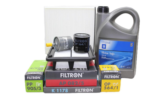 Chevrolet Aveo Uyumlu Filtron 1.2 Benzinli Motor Bakım Seti GM 10W40 4 LT Yağlı