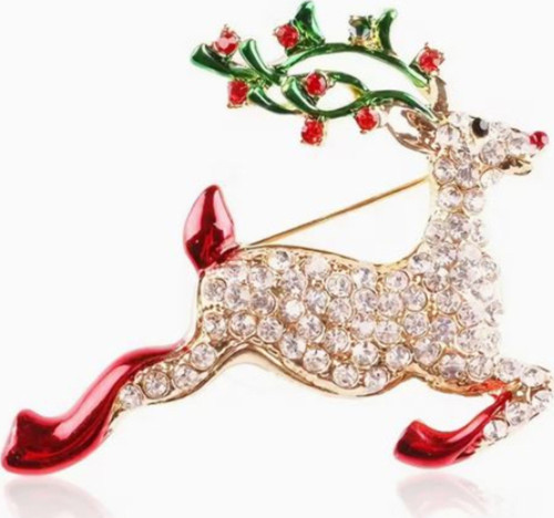 Yılbaşı İçin Vıntage Taşlı Geyik Broşu