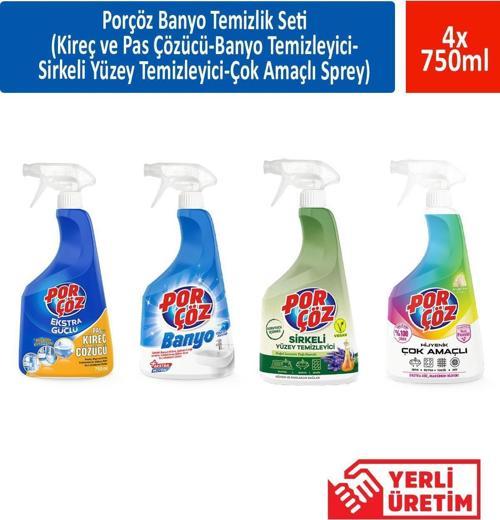 Banyo Temizlik seti (Kireç ve Pas Çözücü-Banyo Temizleyici-Sirkeli Yüzey Temizleyici-Çok Amaç