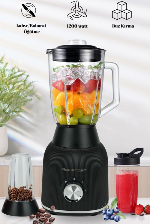 1200 watt Dual Smoothie Blender Kişisel Blender Cam Sürahi Blender Meyve Sıkacağı Siyah