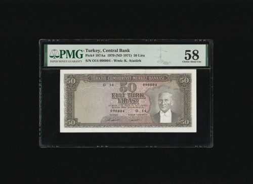 PMG 58 ELLİ Türk Lirası 50 TL 1970 (ND 1971) P 187Aa S/N O14 090004 5. EMS 7. T ÇA