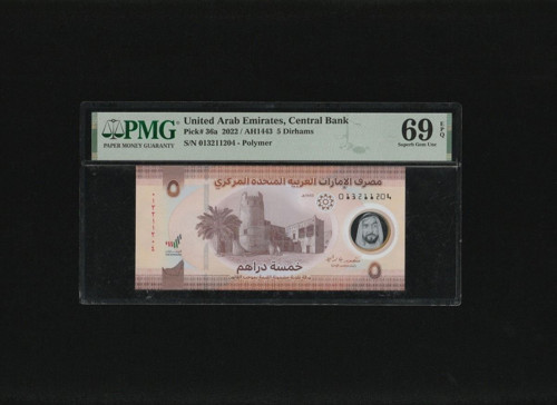 Birleşik Arap Emirlikleri United Arab Emirates 5 Dirhams Dirhem P36a 2022/AH1443 Polymer PMG 69 EPQ