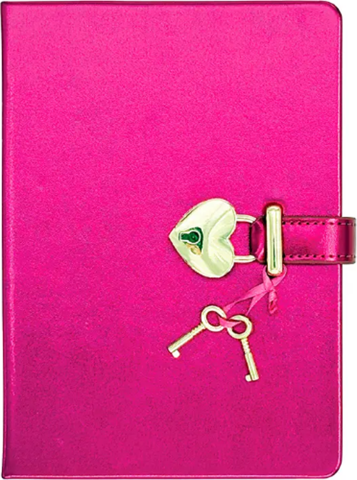 Hush Hush Kilitli Metalik Hatıra Defteri Kutulu 80 Gr 160 Yaprak Çizgili Koyu Pembe