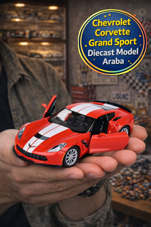 Amerikan Serisi Kırmızı Chevrolet Corvette Grand Sport 59 Açılır Kapı Çek Bırak Metal Araba 1:32