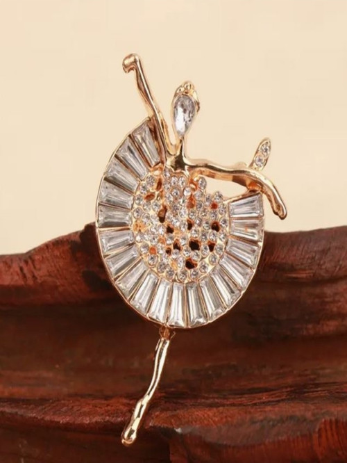 Taşlı Altın Rengi Balerin Broş