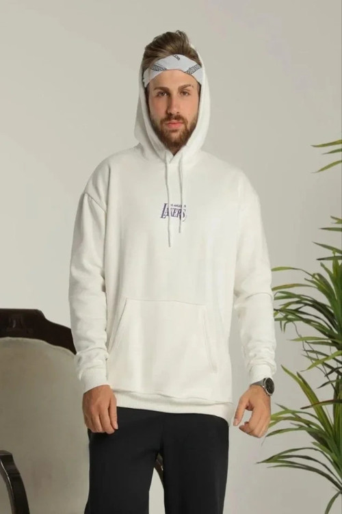 Erkek 24 Sırt Baskılı Ovresize Üç İplik Kapüşonlu Sweatshirt
