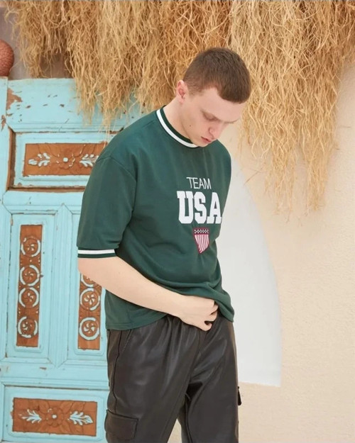 Erkek Nakış İşlemeli Ribanalı Oversize Tshirt