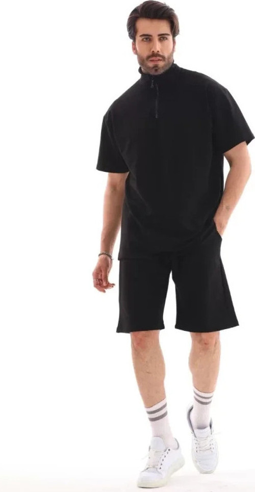 Unisex Yakalı Fermuarlı Oversize TShirt Şortlu Takım