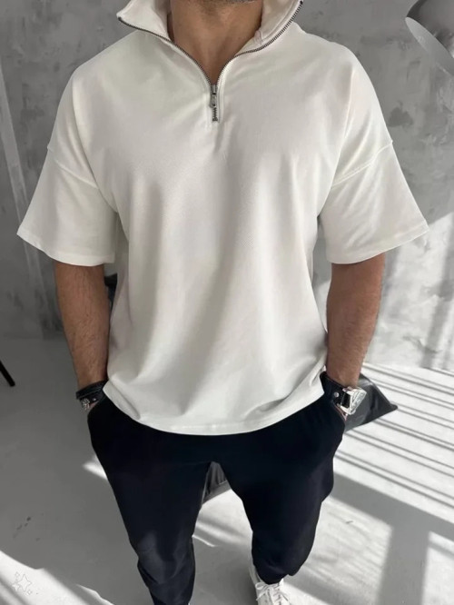 Unisex Yarım Fermuarlı Basic TShirt