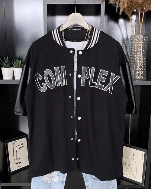 Erkek Complex Kolları Deri Kolej Oversize Tshirt