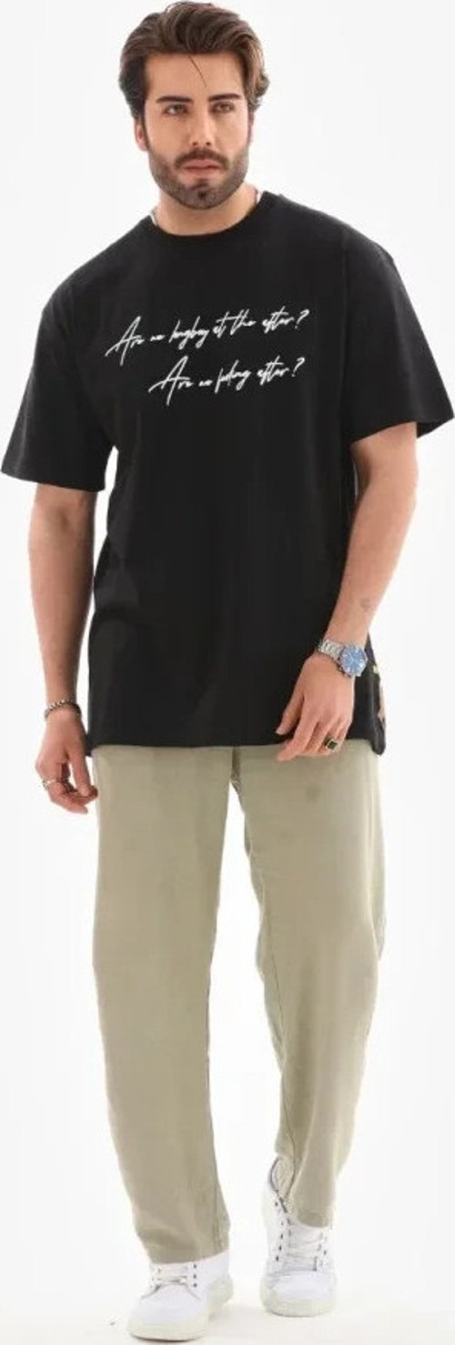 Unisex Bisiklet Yaka Baskılı Oversize TShirt