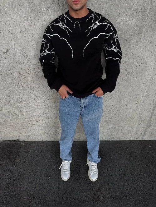 Yıldırım Baskılı Bisiklet Yaka SweatShirt