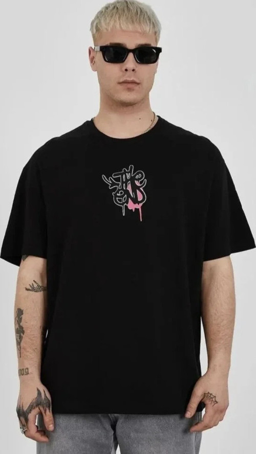 Unisex Bisiklet Yaka Baskılı Oversize TShirt