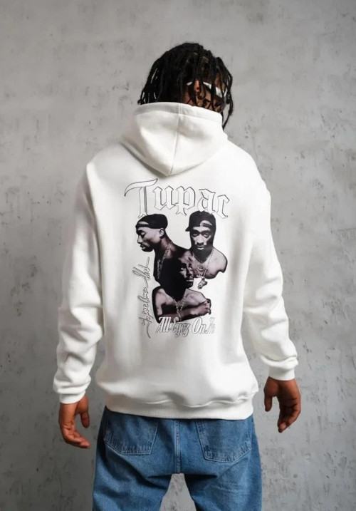 Erkek Kol Ve Etek Ribana Baskılı Kapüşonlu Sweat