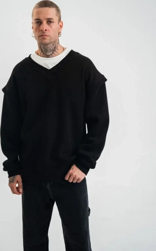 Geniş V Yaka Kol Ribana Detaylı SweatShirt