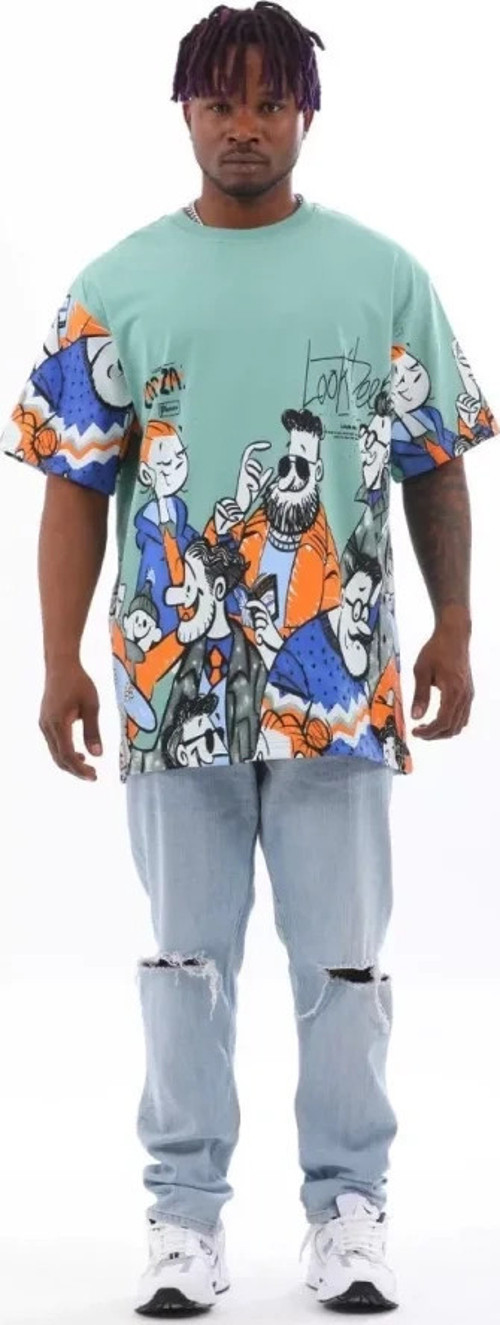 Unisex Oversize Baskılı Bisiklet Yaka TShirt