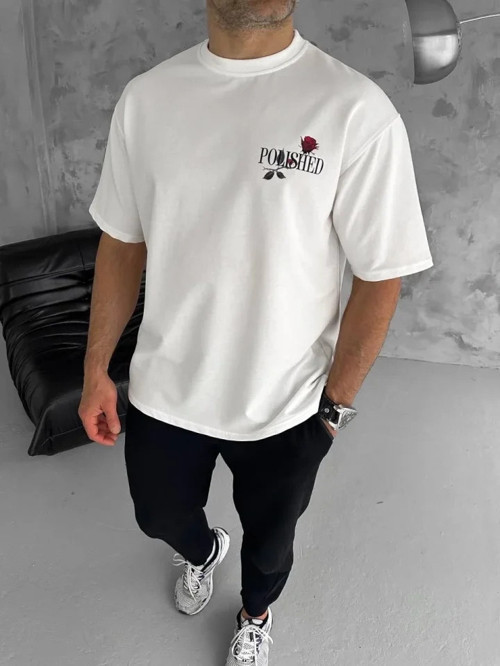 Unisex Bisiklet Yaka Baskılı Oversize TShirt