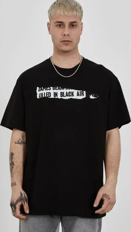 Unisex Bisiklet Yaka Baskılı Oversize TShirt