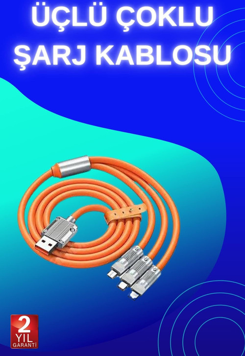 3 İn 1 Süper Hızlı Şarj Kablosu Android ve İOS Uyumlu Silikon Şarj Kablosu