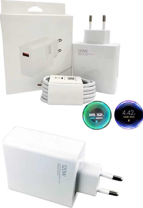 120 Watt Turbo Hızlı Şarj Aleti Seti Hızlı Şarj Adaptörü Beyaz