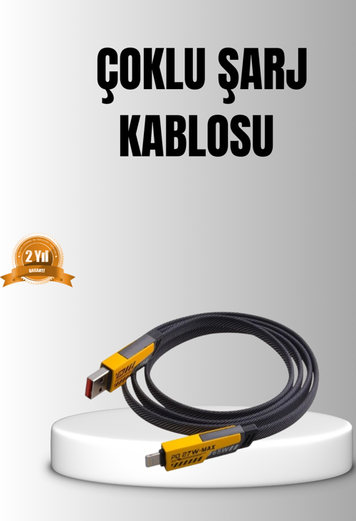 65W 4’ü 1 Arada Örgülü Hızlı Şarj Kablosu USB-C USB-A Çoklu Şarj Dayanıklı