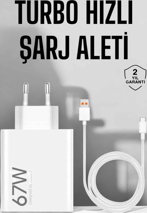 Şarj Aleti 67W Hızlı Şarj Turbo Type-C Uyumlu Şarj Adaptörü Kablosu