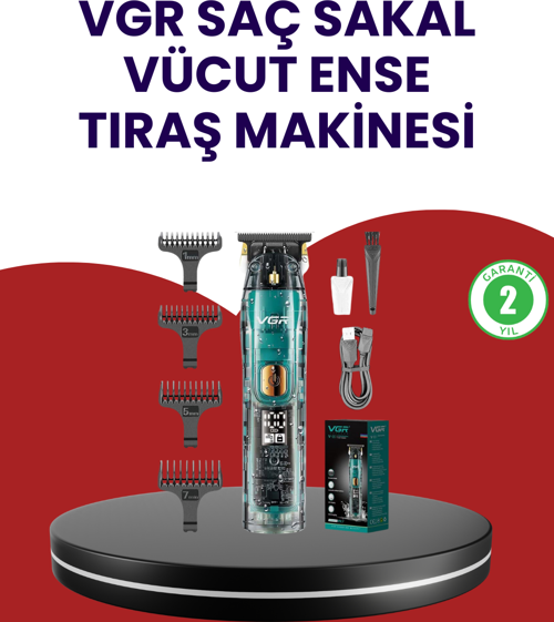 VGR V-695 Şarjlı Profesyonel Erkek Saç Sakal Tıraş Makinesi IPX7 Su Geçirmez